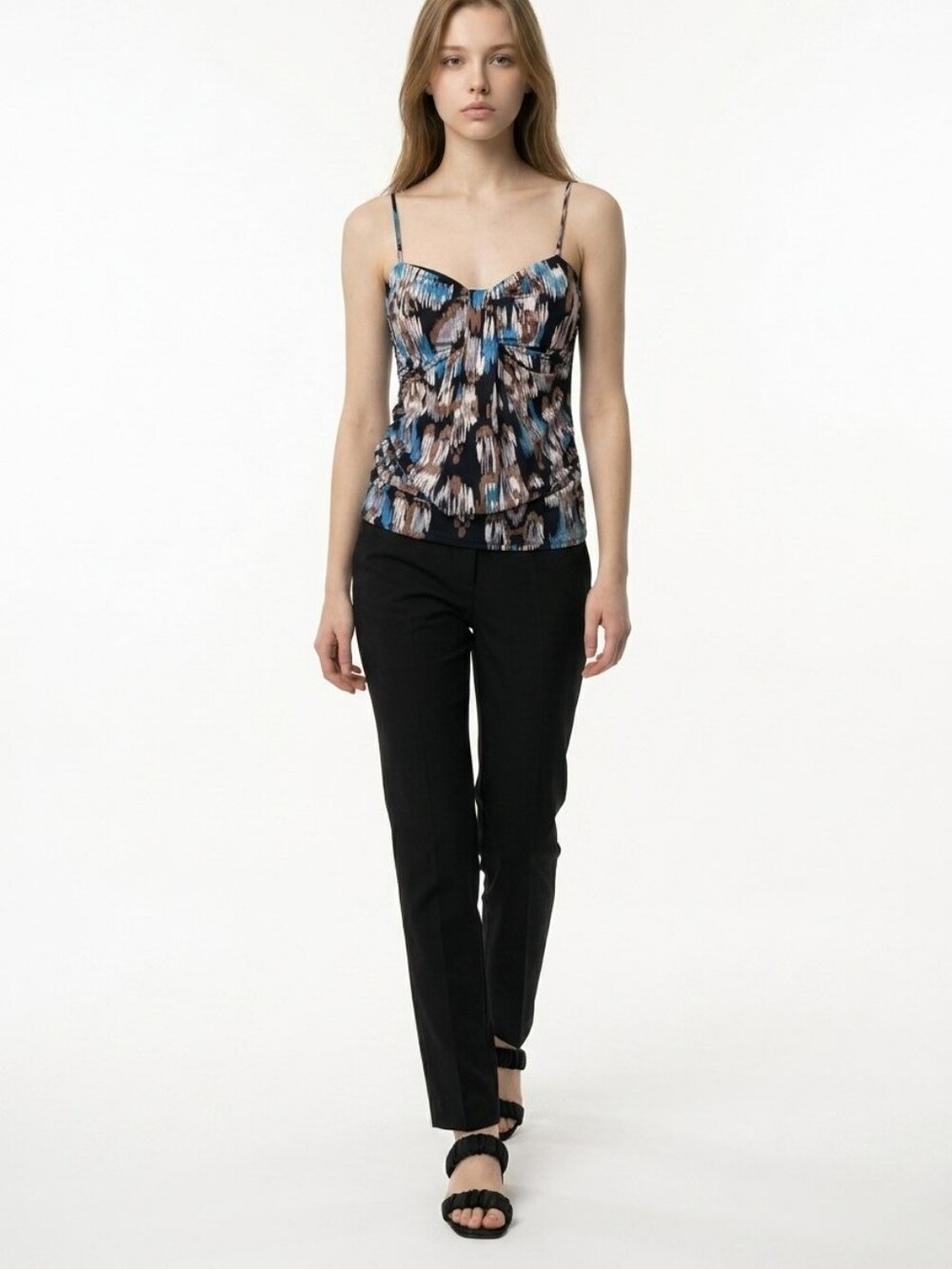 Dots Small Spaghetti Strap Blouse Brushstroke Print Black Blue Gold Top